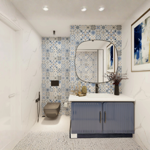 Glimmer Shore kids bathroom design with glass shower
