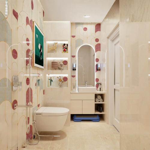 Whimsical Garden Delight kids bathroom with terrazzo tiles