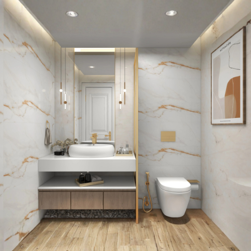 Contemporary Retreat powder bathroom with pedestal basin