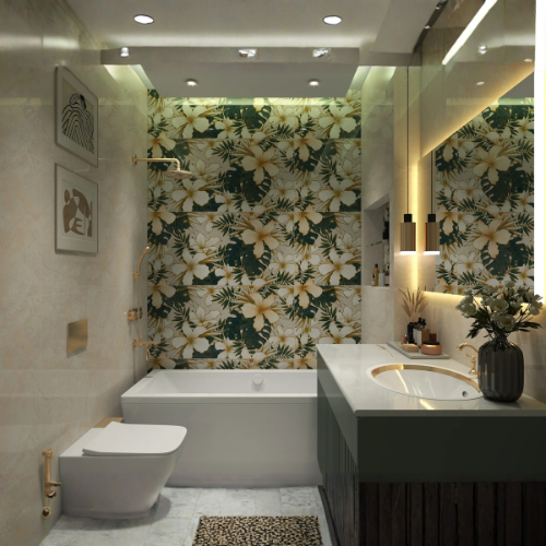 Floral Mountains green floral simple bathroom design