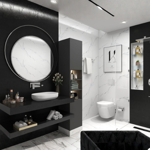 Tranquil Contrast grey marble regular bathroom design