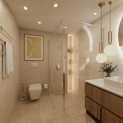 Opulent Ochre simple bathroom design with beige tiles