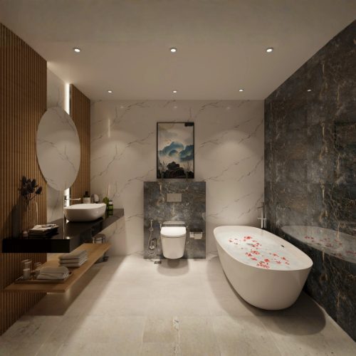Sapphire Serenity simple bathroom with luxury bathtub