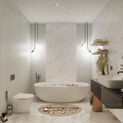 Misty Opulence luxury regular bathroom with bathtub