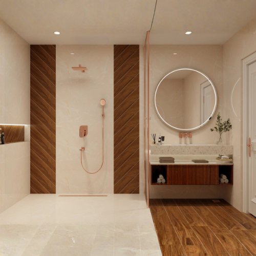 Timbered Elegance regular bathroom with wooden tiles
