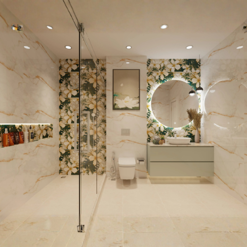 Verdant Blooms simple bathroom with green floral tiles