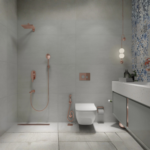 Serenity Blooms simple bathroom design with grey tiles