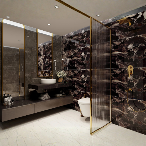 Elegance Noir dark luxury bathroom with shower area
