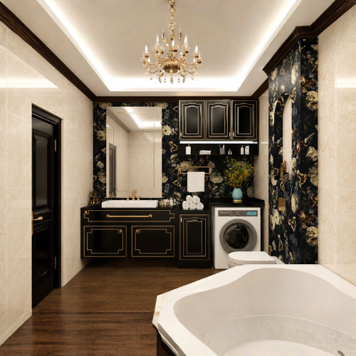 Heritage Charm traditional bathroom with corner bathtub