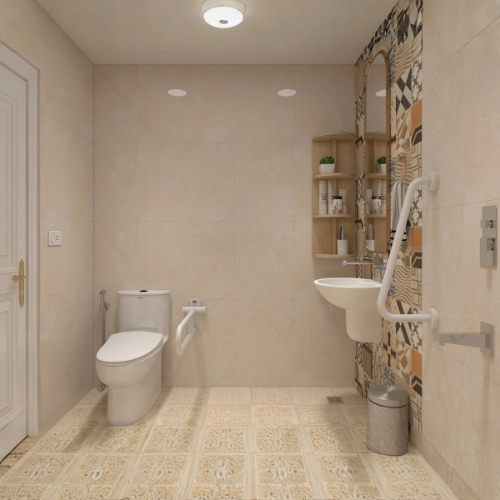 Modular Radiance senior citizen bathroom with cream tiles