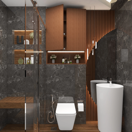 Ivory Elegance repeated space saving bathroom design
