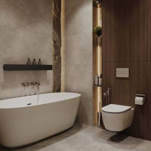 Beige Harmony Retreat space saving bathroom design